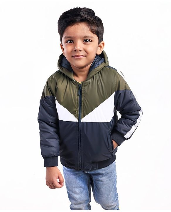 Babyhug Full Sleeves Color Block Hooded Jacket- Multicolor