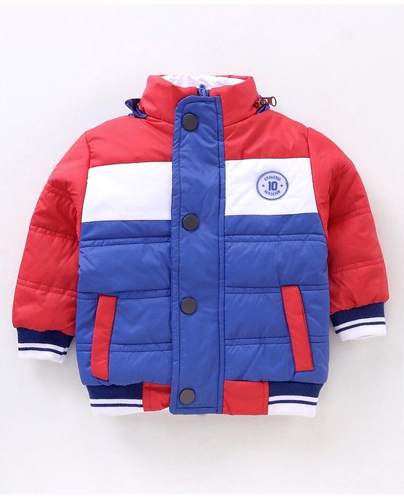 Babyhug Full Sleeves Color Block Hooded Padded Jacket - Blue Red