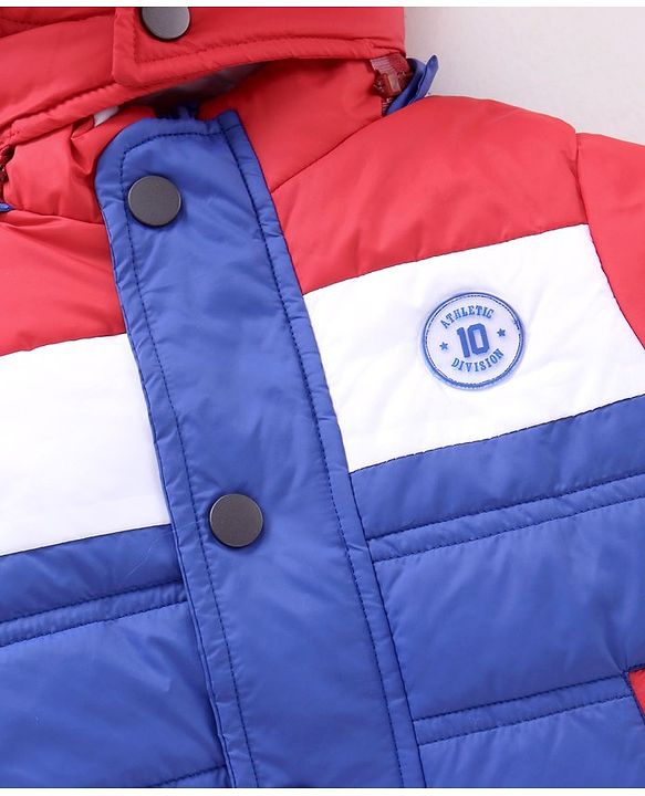 Babyhug Full Sleeves Color Block Hooded Padded Jacket - Blue Red