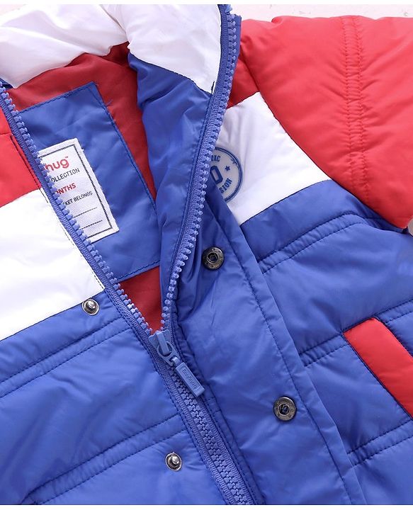 Babyhug Full Sleeves Color Block Hooded Padded Jacket - Blue Red