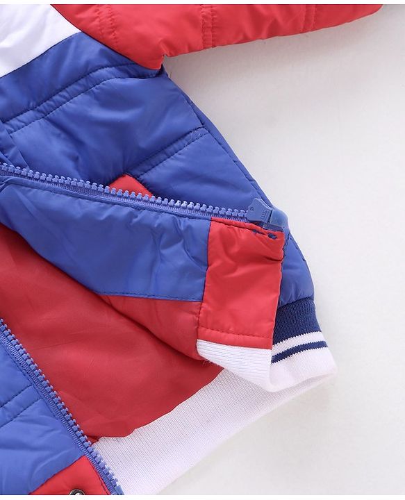 Babyhug Full Sleeves Color Block Hooded Padded Jacket - Blue Red