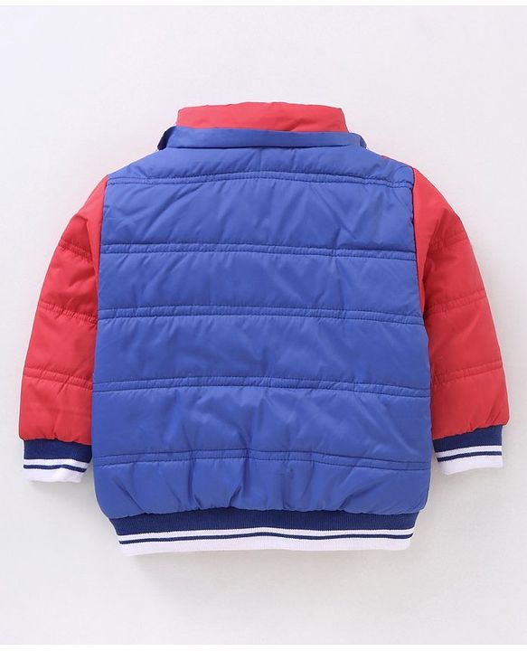 Babyhug Full Sleeves Color Block Hooded Padded Jacket - Blue Red
