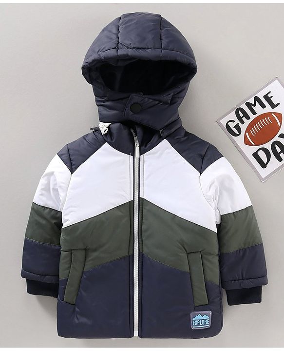 Babyhug Full Sleeves Hooded Fashion Heavy Winter Color Blocked Jacket - Blue
