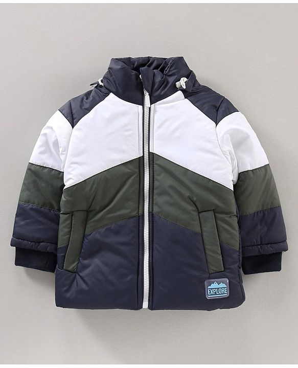 Babyhug Full Sleeves Hooded Fashion Heavy Winter Color Blocked Jacket - Blue