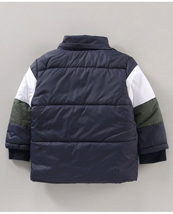 Babyhug Full Sleeves Hooded Fashion Heavy Winter Color Blocked Jacket - Blue