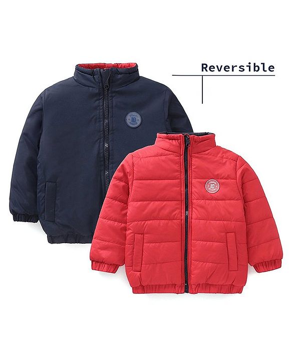 Babyhug Full Sleeves Padded Reversible Jacket Solid Colour - Red and Blue