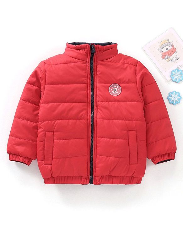 Babyhug Full Sleeves Padded Reversible Jacket Solid Colour - Red and Blue