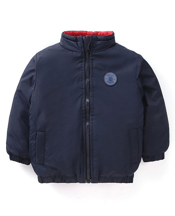 Babyhug Full Sleeves Padded Reversible Jacket Solid Colour - Red and Blue