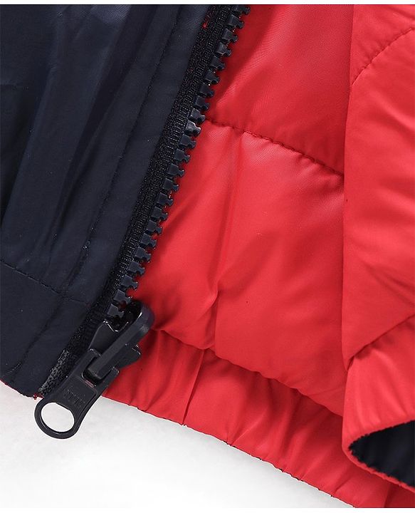 Babyhug Full Sleeves Padded Reversible Jacket Solid Colour - Red and Blue