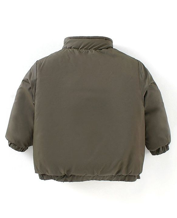 Babyhug Full Sleeves Heavy Winter Solid Reversible Jacket Text Patch - Olive Green Mustard Yellow