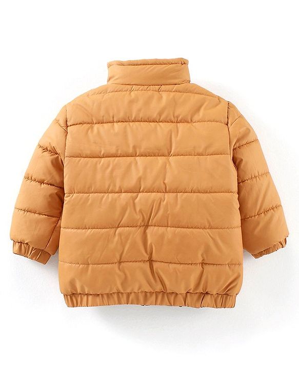 Babyhug Full Sleeves Heavy Winter Solid Reversible Jacket Text Patch - Olive Green Mustard Yellow