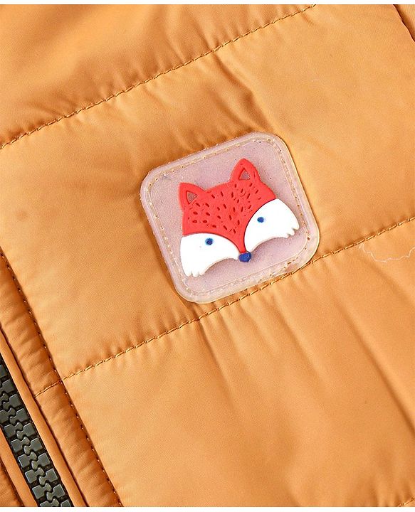 Babyhug Full Sleeves Heavy Winter Solid Reversible Jacket Text Patch - Olive Green Mustard Yellow