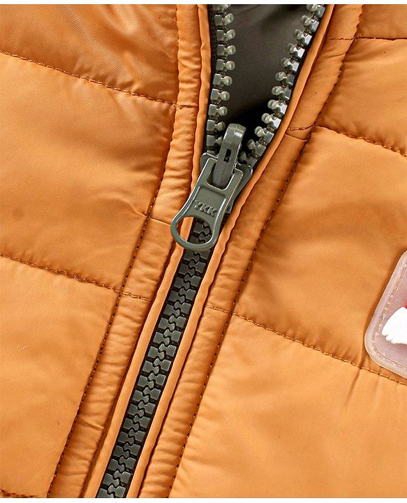 Babyhug Full Sleeves Heavy Winter Solid Reversible Jacket Text Patch - Olive Green Mustard Yellow