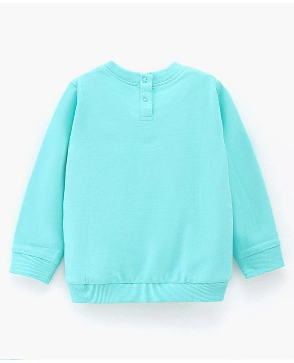 Babyhug Full Sleeves Cotton Knit Sweatshirt With Applique & Pom-Pom Detailing - Aqua Blue