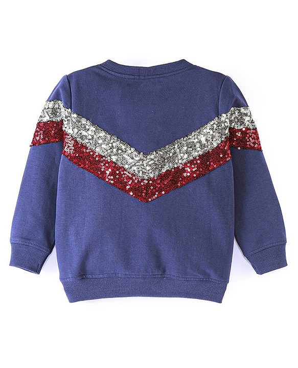 Babyhug 100% Cotton Knit Full Sleeves Sweatshirt with Sequins - Blue