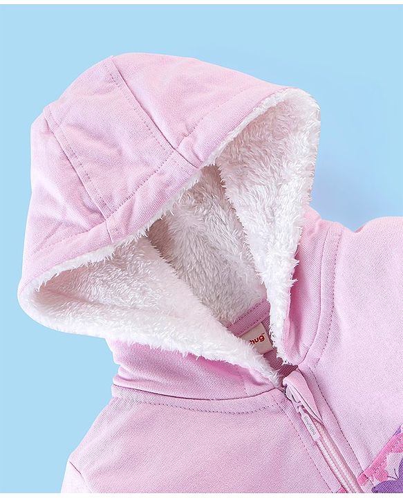 Babyhug 100% Cotton Full Sleeves Butterfly Printed SweatJacket with Hood - Pink