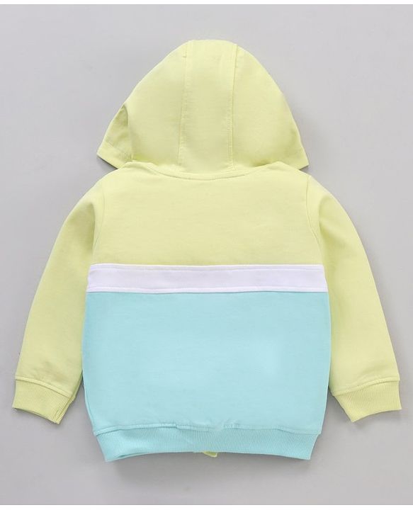Babyhug Full Sleeves Cotton Knit Cut & Sew Hooded Sweat-Jacket with Glitter Print - Lime