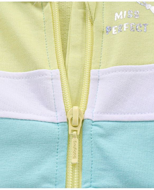 Babyhug Full Sleeves Cotton Knit Cut & Sew Hooded Sweat-Jacket with Glitter Print - Lime