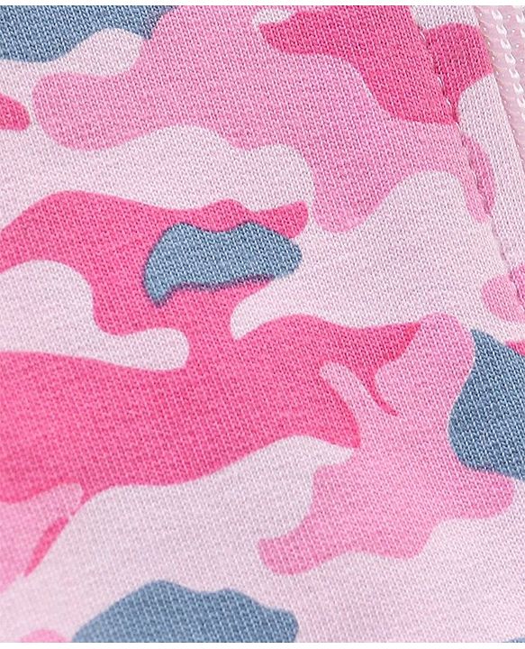 Babyhug Full Sleeves Cotton Knit Cut & Sew Hooded Sweat-Jacket with Abstract Print - Pink/White