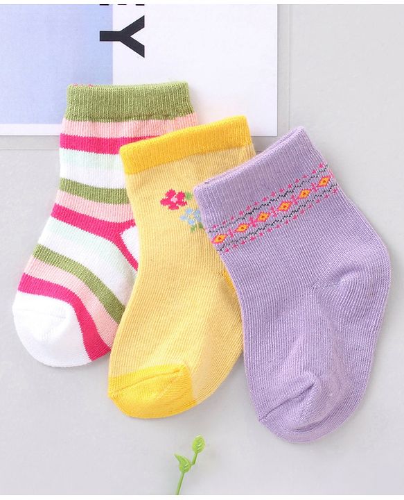 Cute Walk by Babyhug Ankle Length Antibacterial Socks Pack Of 3 - Multicolur
