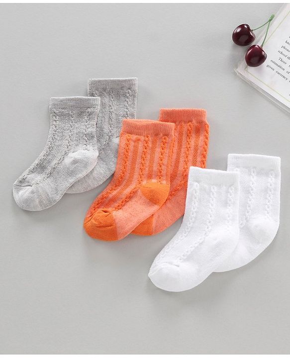 Cutewalk by Babyhug Ankle Length Anti-bacterial Cotton Blend Knit Socks Design Pack of 3 - Multicolour