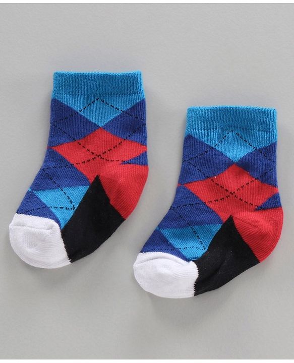 Cutewalk by Babyhug Ankle Length Anti-bacterial Cotton Blend Knit Socks Design Pack of 3 - Multicolour