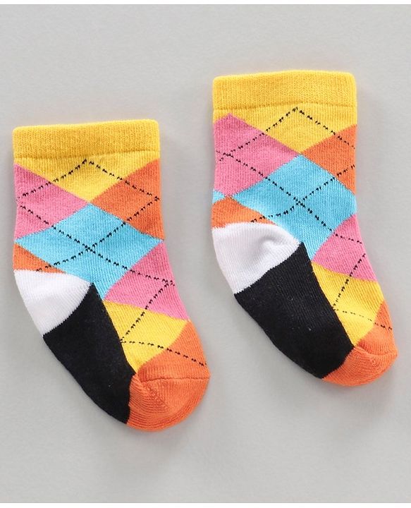 Cutewalk by Babyhug Ankle Length Anti-bacterial Cotton Blend Knit Socks Design Pack of 3 - Multicolour