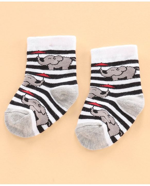 Cutewalk by Babyhug Ankle Length Anti-bacterial Cotton Blend Knit Socks Design Pack of 3 - Multicolour