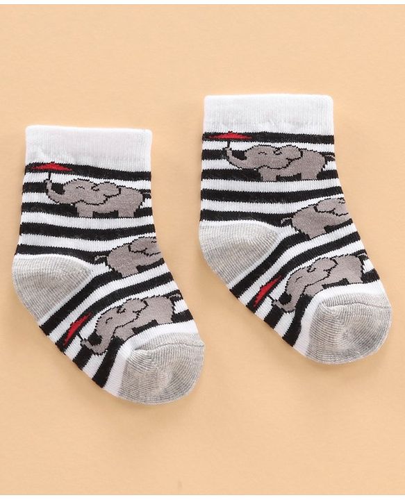 Cutewalk by Babyhug Ankle Length Anti-bacterial Cotton Blend Knit Socks Design Pack of 3 - Multicolour