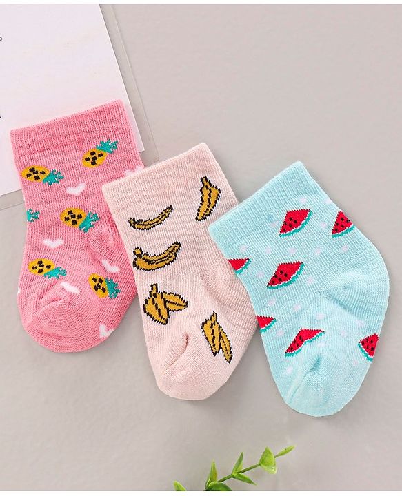 Cute Walk by Babyhug Ankle Length Antibacterial Socks Printed Pack Of 3 - Multicolour