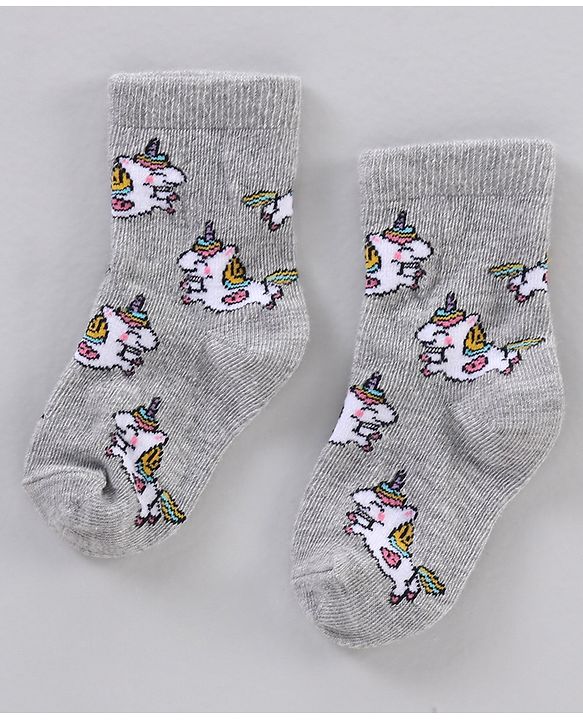 Cutewalk by Babyhug Ankle Length Anti-bacterial Cotton Knit Blend Socks Unicorn Print and Striped Pack of 5 - Multicolour