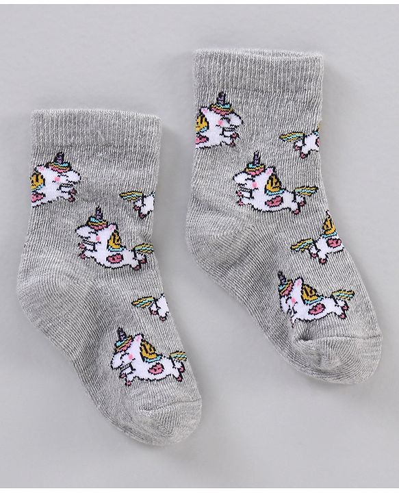 Cutewalk by Babyhug Ankle Length Anti-bacterial Cotton Knit Blend Socks Unicorn Print and Striped Pack of 5 - Multicolour