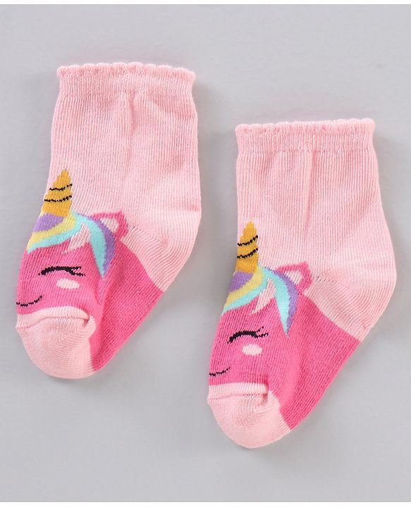 Cutewalk by Babyhug Ankle Length Anti-bacterial Cotton Knit Blend Socks Unicorn Print and Striped Pack of 5 - Multicolour
