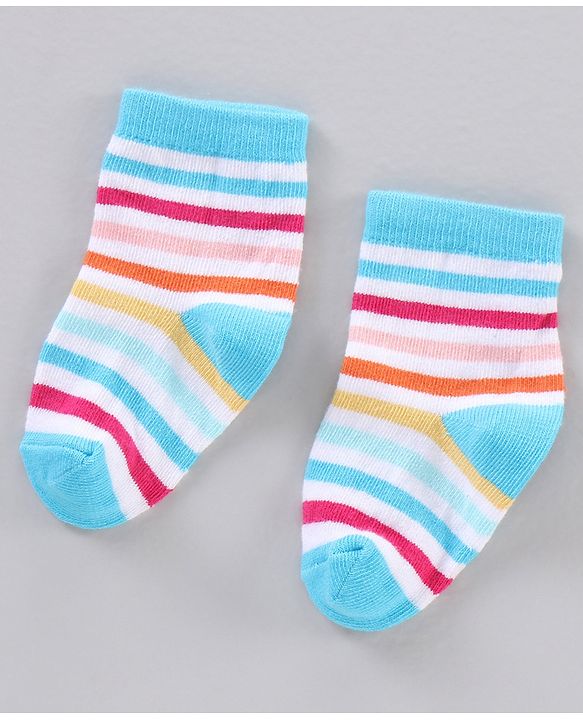 Cutewalk by Babyhug Ankle Length Anti-bacterial Cotton Knit Blend Socks Unicorn Print and Striped Pack of 5 - Multicolour