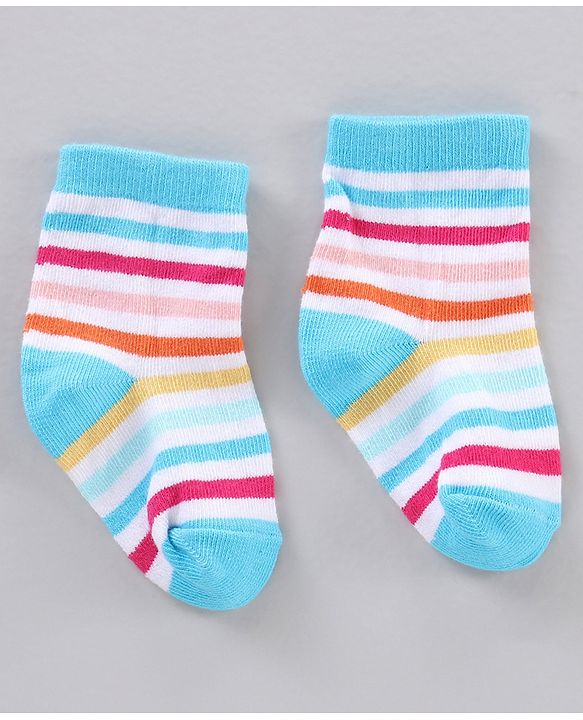 Cutewalk by Babyhug Ankle Length Anti-bacterial Cotton Knit Blend Socks Unicorn Print and Striped Pack of 5 - Multicolour