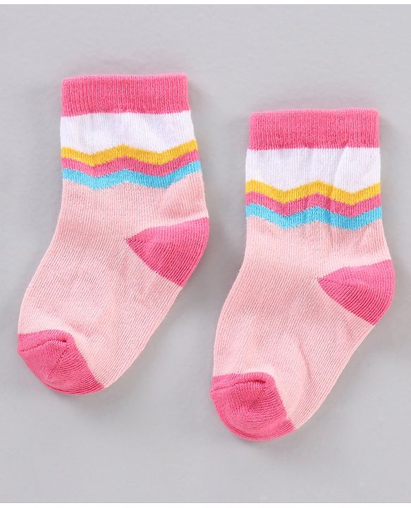 Cutewalk by Babyhug Ankle Length Anti-bacterial Cotton Knit Blend Socks Unicorn Print and Striped Pack of 5 - Multicolour