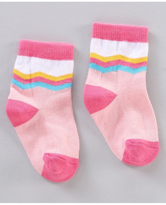 Cutewalk by Babyhug Ankle Length Anti-bacterial Cotton Knit Blend Socks Unicorn Print and Striped Pack of 5 - Multicolour