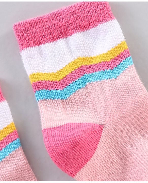 Cutewalk by Babyhug Ankle Length Anti-bacterial Cotton Knit Blend Socks Unicorn Print and Striped Pack of 5 - Multicolour