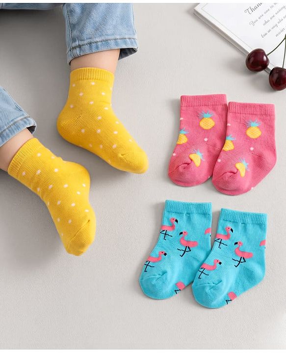 Cute Walk by Babyhug Ankle Length Antibacterial Socks Printed Pack Of 3 - Multicolour