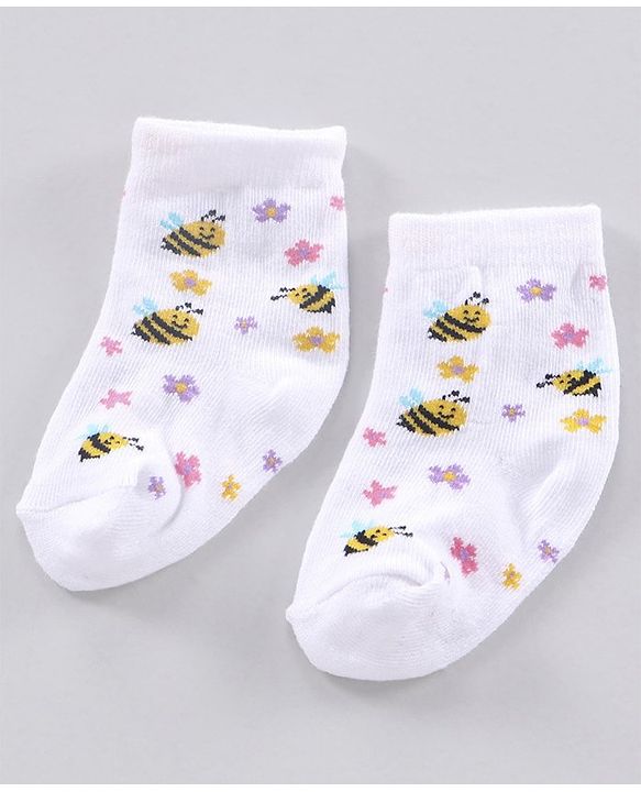 Cutewalk By Babyhug Anti Bacterial Ankle Length Floral Print Socks Pack Of 3 - Yellow