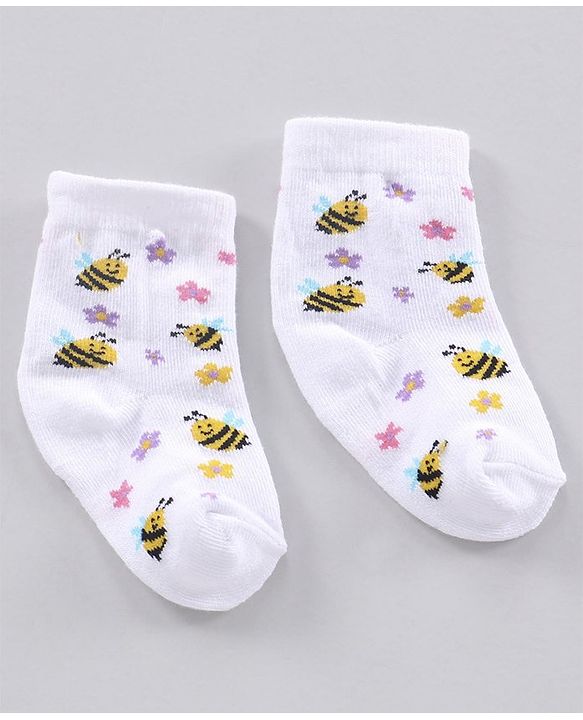 Cutewalk By Babyhug Anti Bacterial Ankle Length Floral Print Socks Pack Of 3 - Yellow