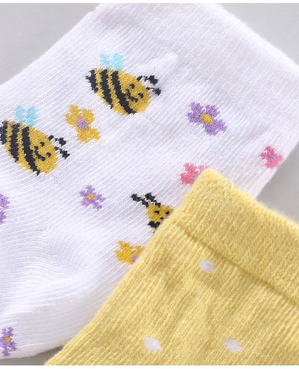 Cutewalk By Babyhug Anti Bacterial Ankle Length Floral Print Socks Pack Of 3 - Yellow