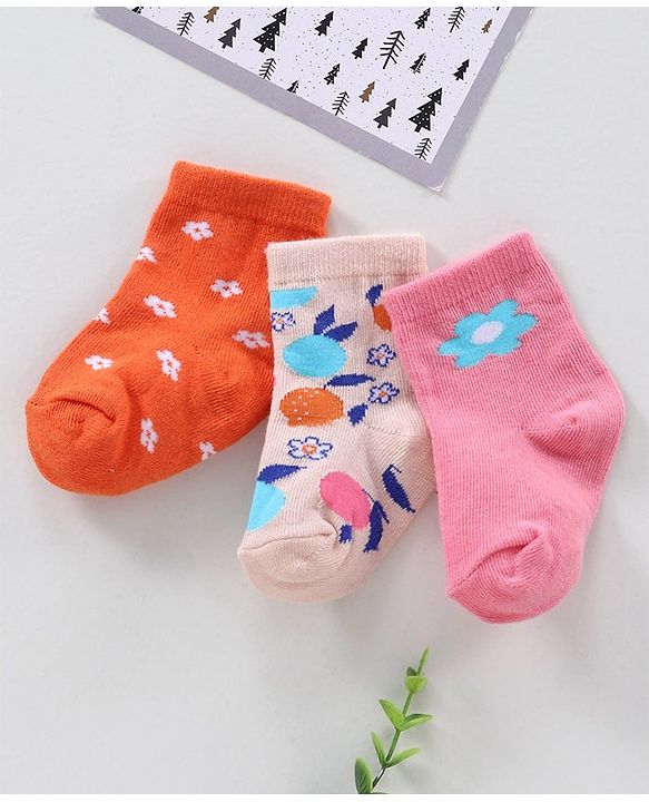 Cute Walk by Babyhug Ankle Length Anti-Bacterial Socks Multi Pattern Pack Of 3 - Multicolor