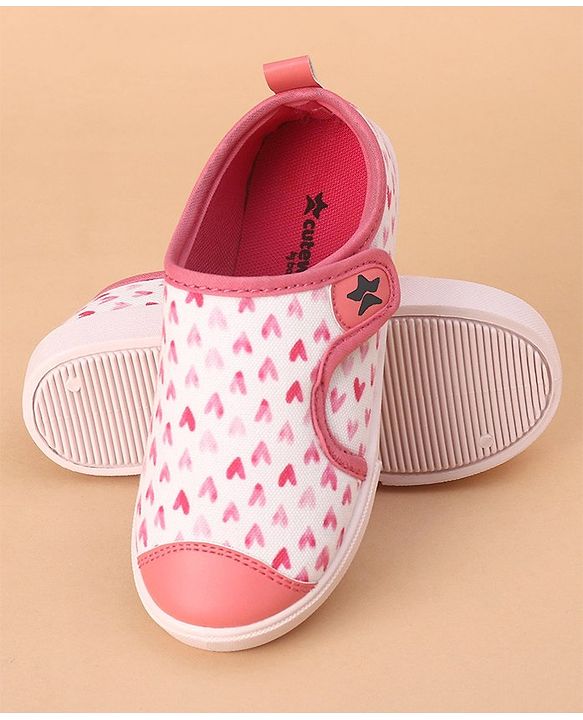 Cute Walk by Babyhug Casual Shoes With Velcro Closure Heart Print - Light Pink (Logo Colour May Vary)