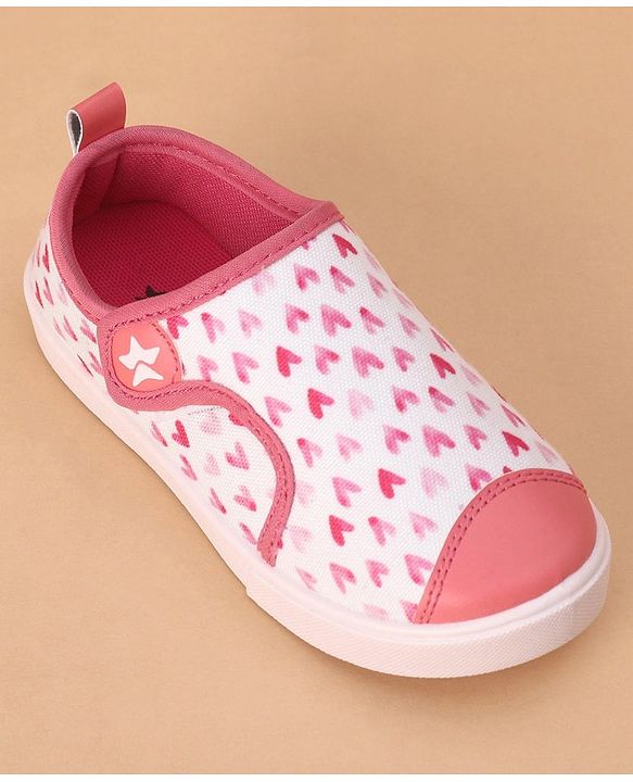 Cute Walk by Babyhug Casual Shoes With Velcro Closure Heart Print - Light Pink (Logo Colour May Vary)
