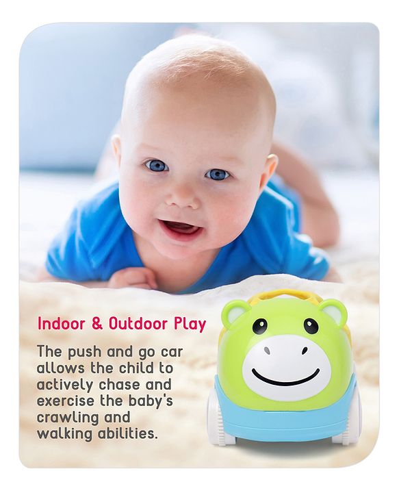 Babyhug Premium Hippo Free Wheel Car Cum Green Rattle Toy| Fun, Flexible, and Soothing Rattle Toy for Kids|Gifting Toy| Child Safe Material| Improves Motor Skills| Early Development Toys for 3+ Years| Non-Toxic| BIS Certified