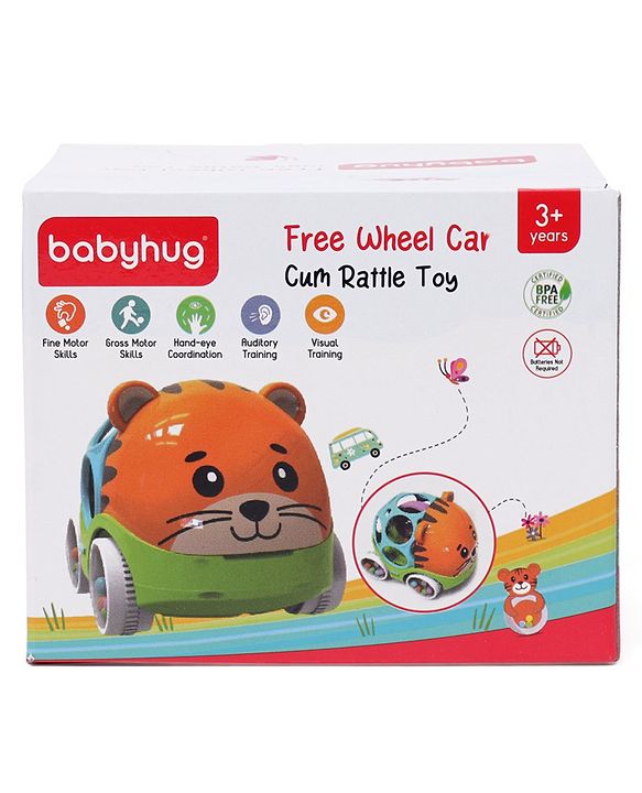 Babyhug Premium Hippo Free Wheel Car Cum Green Rattle Toy| Fun, Flexible, and Soothing Rattle Toy for Kids|Gifting Toy| Child Safe Material| Improves Motor Skills| Early Development Toys for 3+ Years| Non-Toxic| BIS Certified