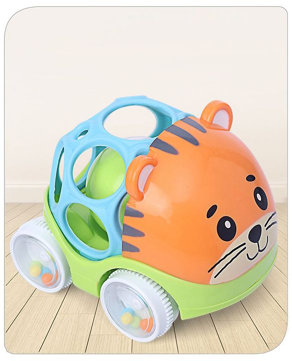 Babyhug Premium Hippo Free Wheel Car Cum Green Rattle Toy| Fun, Flexible, and Soothing Rattle Toy for Kids|Gifting Toy| Child Safe Material| Improves Motor Skills| Early Development Toys for 3+ Years| Non-Toxic| BIS Certified