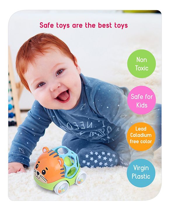 Babyhug Premium Hippo Free Wheel Car Cum Green Rattle Toy| Fun, Flexible, and Soothing Rattle Toy for Kids|Gifting Toy| Child Safe Material| Improves Motor Skills| Early Development Toys for 3+ Years| Non-Toxic| BIS Certified