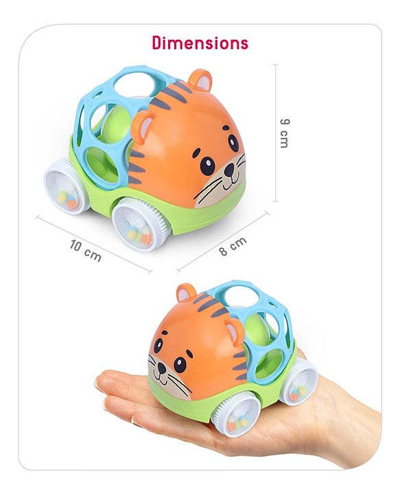 Babyhug Premium Hippo Free Wheel Car Cum Green Rattle Toy| Fun, Flexible, and Soothing Rattle Toy for Kids|Gifting Toy| Child Safe Material| Improves Motor Skills| Early Development Toys for 3+ Years| Non-Toxic| BIS Certified